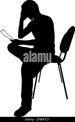 Silhouette Of Man Sitting Reading Holding A Book Vector Illustration