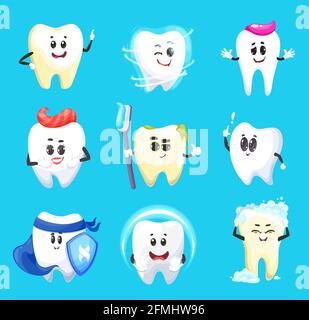 Cute Smiling And Happy Tooth Super Hero Teeth Care And Hygiene