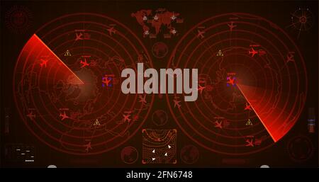 Abstract Military Radar Display With With Planes Traces And Target Sign