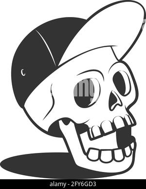 Illustration Of Skull In Baseball Cap In Monochrome Style Design