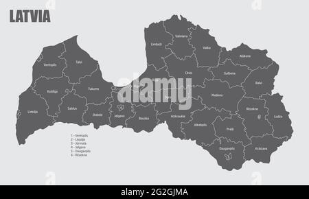 Latvia Map In Modern Style With Flag Of Latvia On Left Side Vector