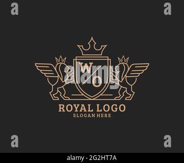 Wo Letter Initial With Royal Template Elegant With Crown Logo Vector