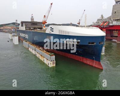 YANTAI CHINA JULY 9 2021 A Dual Fuel Ice Class Roll Off Ship Is