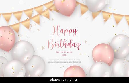 Elegant Rose Pink Ballon Happy Birthday Celebration Card Banner