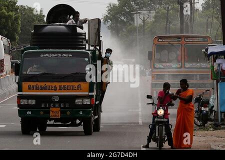 Municipal Workers Spray Disinfectant In Different Parts Of Agartala