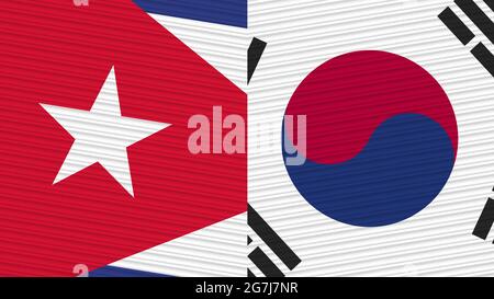 Cuba And South Korea Two Half Flags Together Fabric Texture