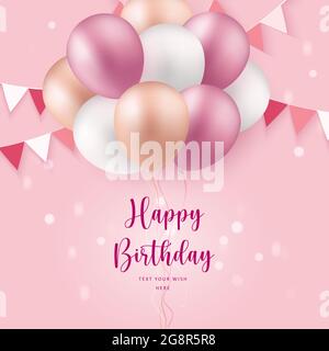 Elegant Rose Pink Ballon Happy Birthday Celebration Card Banner