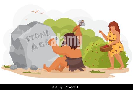 Cartoon Prehistoric Man Writing On A Books Cover Vector Illustration