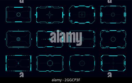 Hud Interface Neon Frames And Borders Signs And Info Boxes Vector