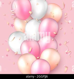 Elegant Rose Pink Ballon Happy Birthday Celebration Card Banner