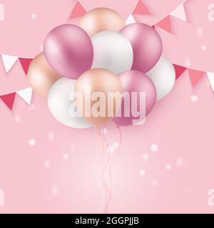 Elegant Rose Pink Ballon Happy Birthday Celebration Card Banner