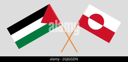 Palestine And Greenland Flags For Official Meeting Against Background