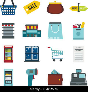 Supermarket Flat Color Icons Set Supermarket Flat Color Decorative