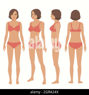 Fashion Woman Isolated Front Back And Side View Vector Illustration