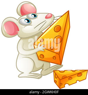 Illustration Of A Mouse Eating Cheese On A White Background Stock