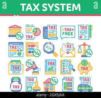 Tax Law Linear Icons Set Deductions Exemptions Credits Income