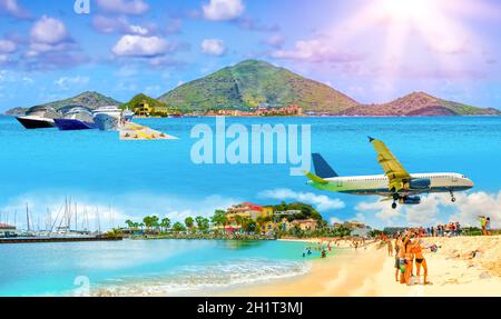 Collage From Views Of The Caribbean Beaches Stock Photo Alamy