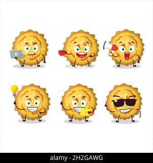 Custard Tart Cartoon Character With Various Types Of Business Emoticons