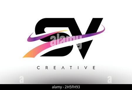 SV S V Purple Letter Logo With Swoosh Design Creative Magenta Modern