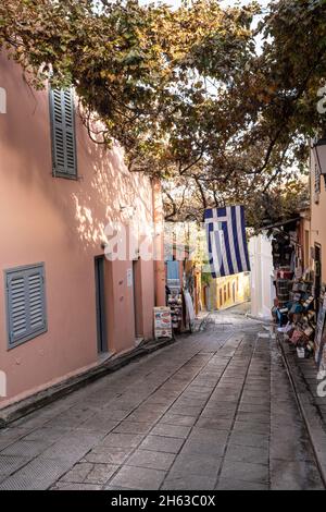 Europe Greece Athens A Street Sign Overgrown With Oranges Stock Photo