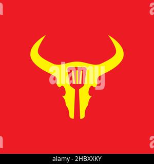 Barbecue Vector Logo With Cow Skull And Flames Illustration Featuring