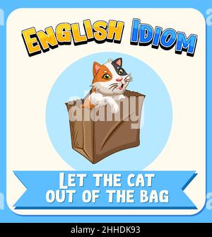 English Idiom Let The Cat Out Of The Bag Template Illustration Stock