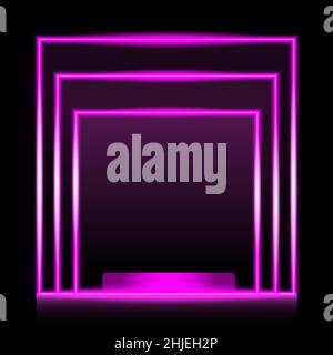 Pink Neon Rectangle Frame Template On Transparent Background Stock