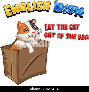 English Idiom Let The Cat Out Of The Bag Template Illustration Stock