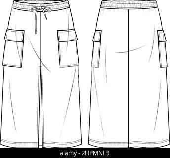 Vector Wrapped Skirt Technical Drawing Template Flat Sketch Maxi