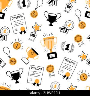 Doodle Background With Champion Medals Vector Illustration Isolated