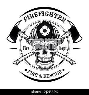 Vintage Firefighting Emblem Concept With Skull In Fireman Helmet