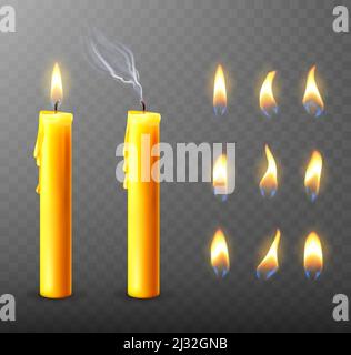 Burning Candle With Dripping Or Flowing Wax Realistic Vector