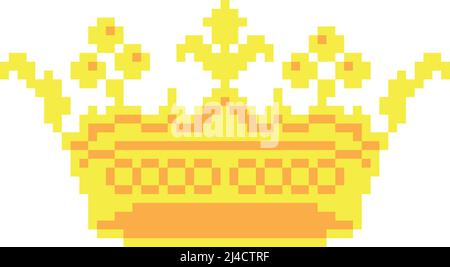 Golden Crown Pixel Art Icon Bit Vector Stock Illustration Stock