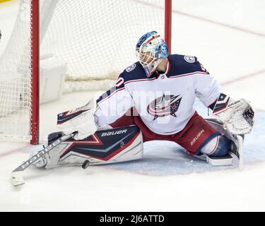 Columbus Blue Jackets Goaltender Elvis Merzlikins 90 Reaches For The