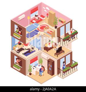 Isometric Neighbors Composition With Profile View Of High Rise Block