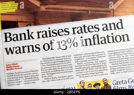 Bank Raises Rates And Warns Of 13 Inflation Guardian Newspaper Front