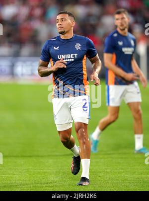 Rangers James Tavernier Warming Up Before The William Hill Premiership