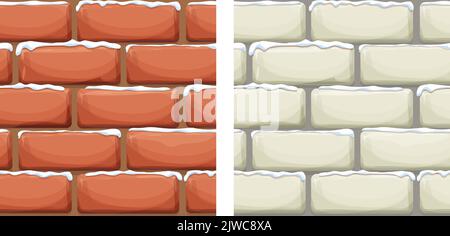 Brick Wall With Snow Stone Bricks Rock Surface In Cartoon Style