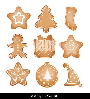 Set Of Gingerbread Cookies Decorative Christmas Biscuits Vector