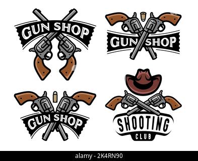 Set Of Weapon Club Gun Shop Emblems Labels With Handguns Vector