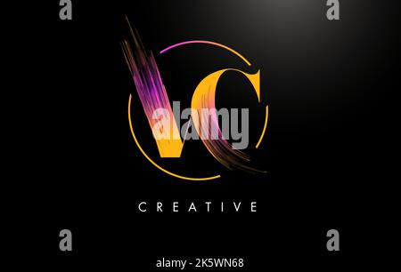 VC V C Purple Letter Logo Design With Creative Liquid Effect Flowing