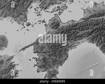 Ehime Prefecture Of Japan Grayscale Elevation Map With Lakes And