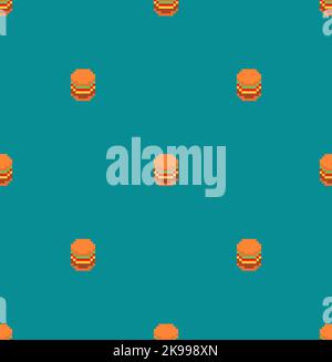 Burger Pixel Art Pattern Seamless Hamburger Pixelated Background Fast