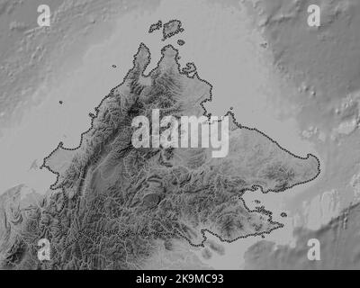 Sabah State Of Malaysia Grayscale Elevation Map With Lakes And Rivers