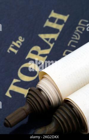 Small Torah Scrolls And English Torah Book With The The Five Books Of