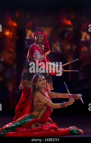 Gujrati Couple Performing Garba On Stage Stock Photo Alamy