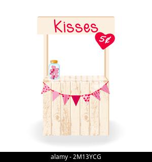 Decorated Kissing Booth Isolated On White Wooden Kissing Booth For