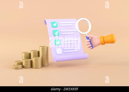 3D Check List With Businessman Hands Holding Pencil Check Mark Pile