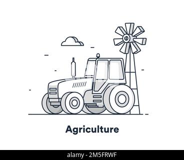 Agricultural Tractor Sketch Farming Concept Vector Illustration Stock