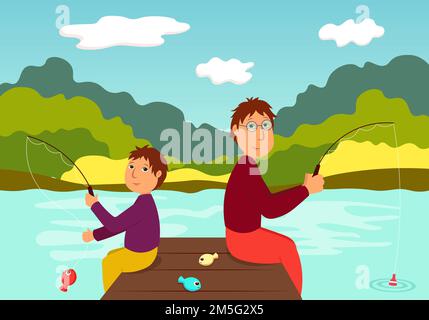 Son And Dad Fishing Design Father And Son Fishermans Stock Vector